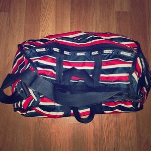 Red white & blue striped weekend duffle